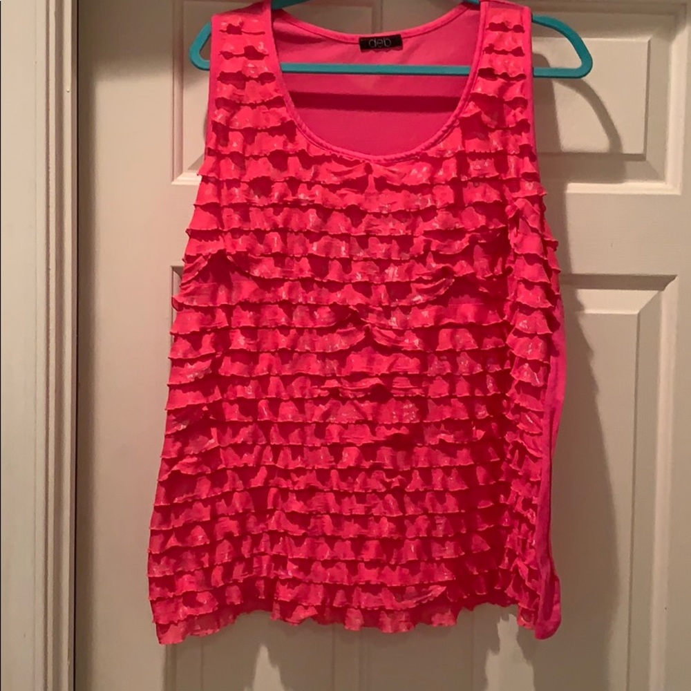 16w Hot Pink and silver tank top with ruffle front